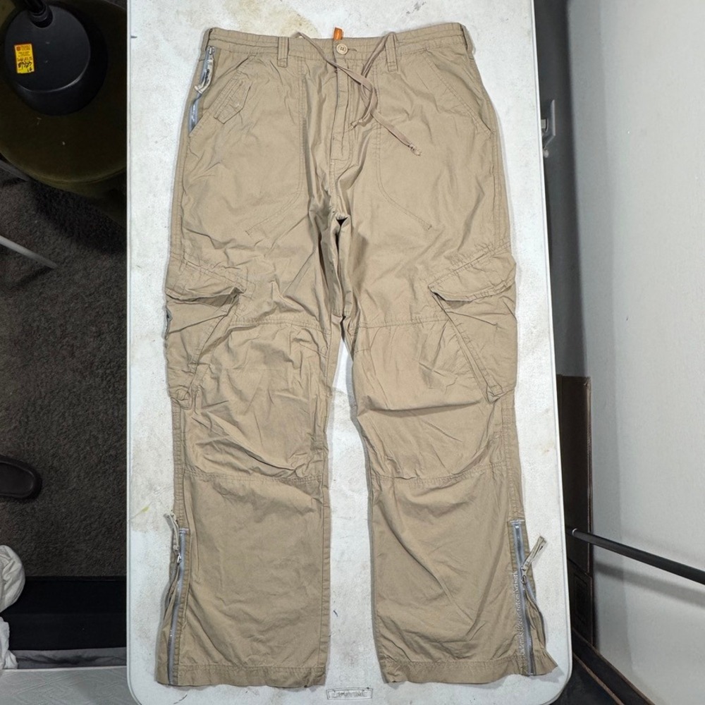 Y2K Akademiks Cargo Pants Tan Mens Size 2X Grunge Baggy Wide Leg Skater
